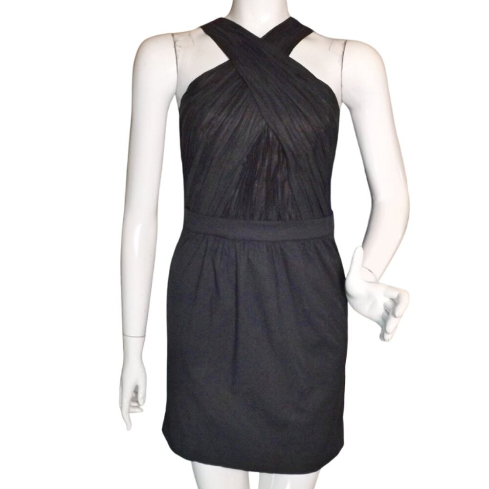 ARMANI EXCHANGE Dress, 2, Short, Crinkled Crossed Neck, Black, Sleeveless, Mini